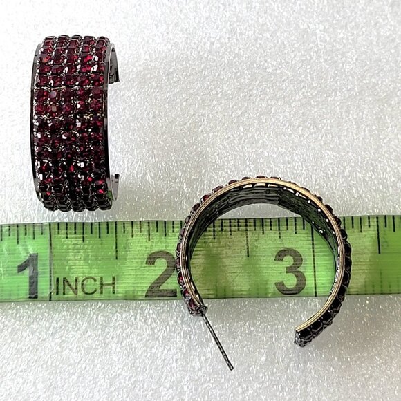 Red Crystal Earrings Half Hoop - Picture 9 of 11